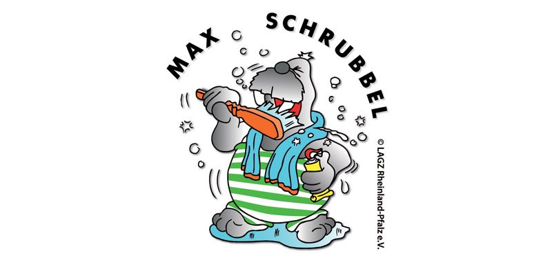 Ein mit einem grün und weiß gestreiften Badeanzug bekleideter Otter putz sich mit einer orangenen Zahnbürste die Stoßzähne. 